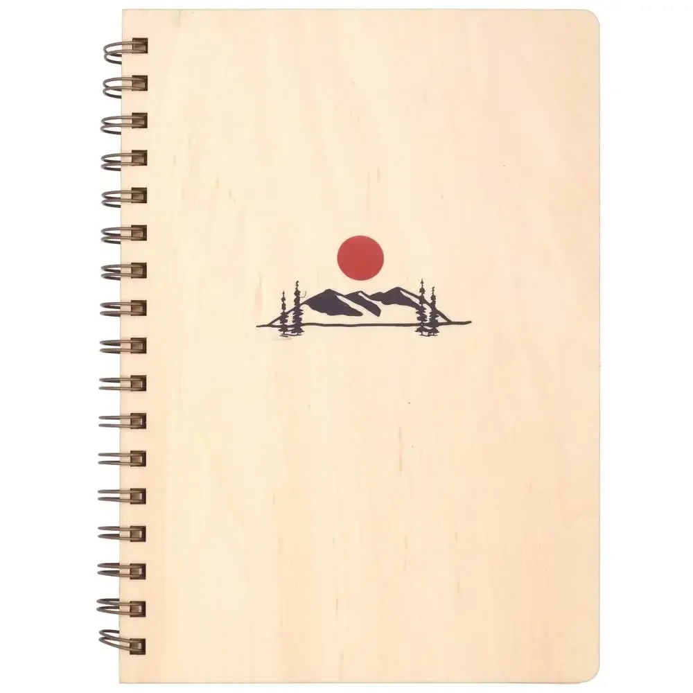 Denik NWT 130 Lined Pages Spiral Bound Wooden Notebook 8.75x6.125